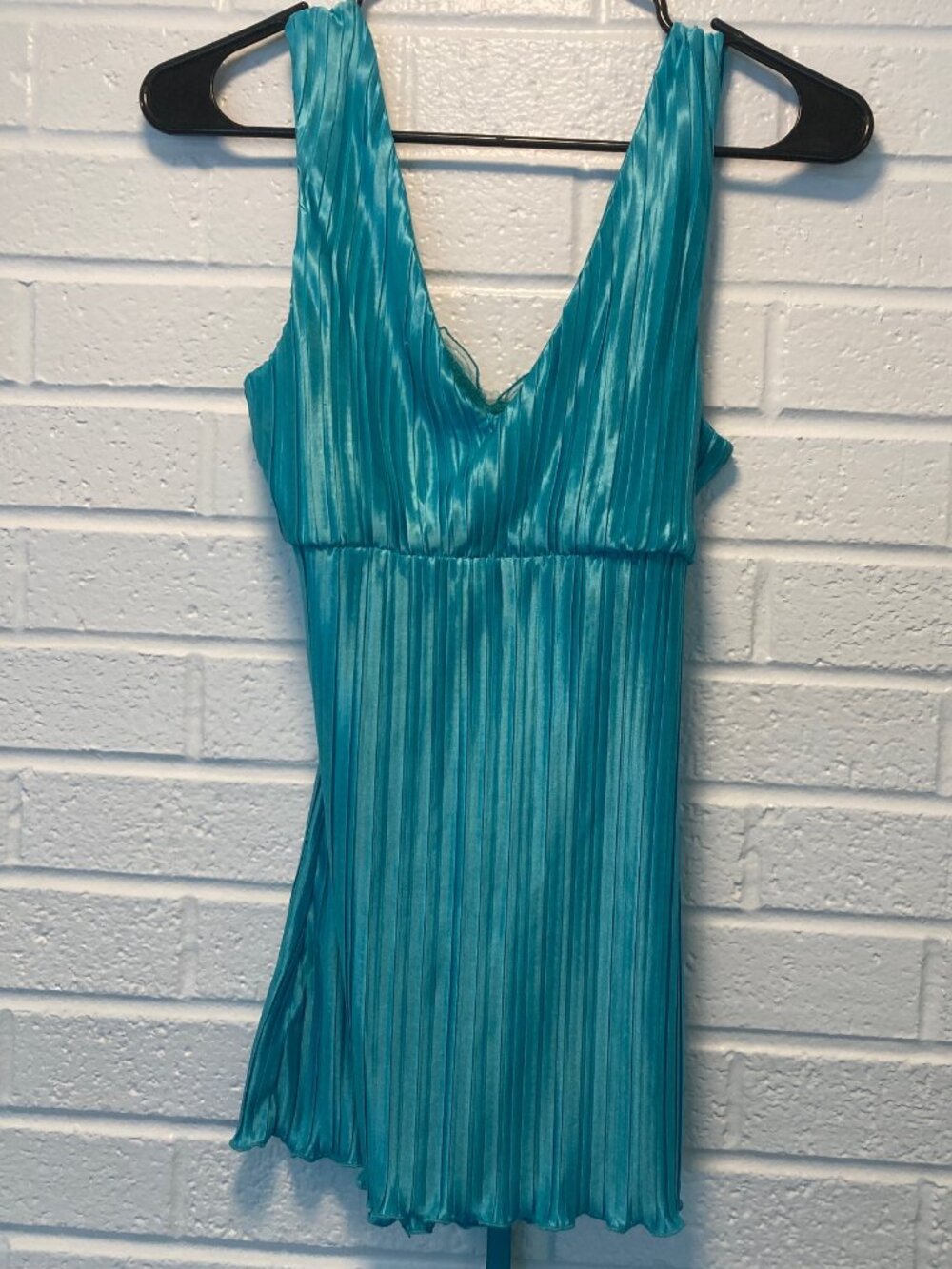 VTG Le Chateau Teal Pleated Cami Blouse Beaded Y2K Made in Canada S - Picture 7 of 16